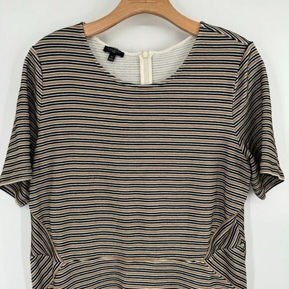 Talbots womens top tunic peplum black tan striped knit size 1X plus short sleeve - Picture 5 of 10